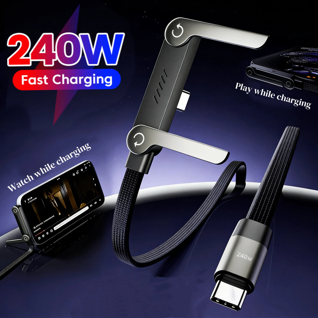 240W USB-C Fast Charging Cable With Foldable Phone Stand