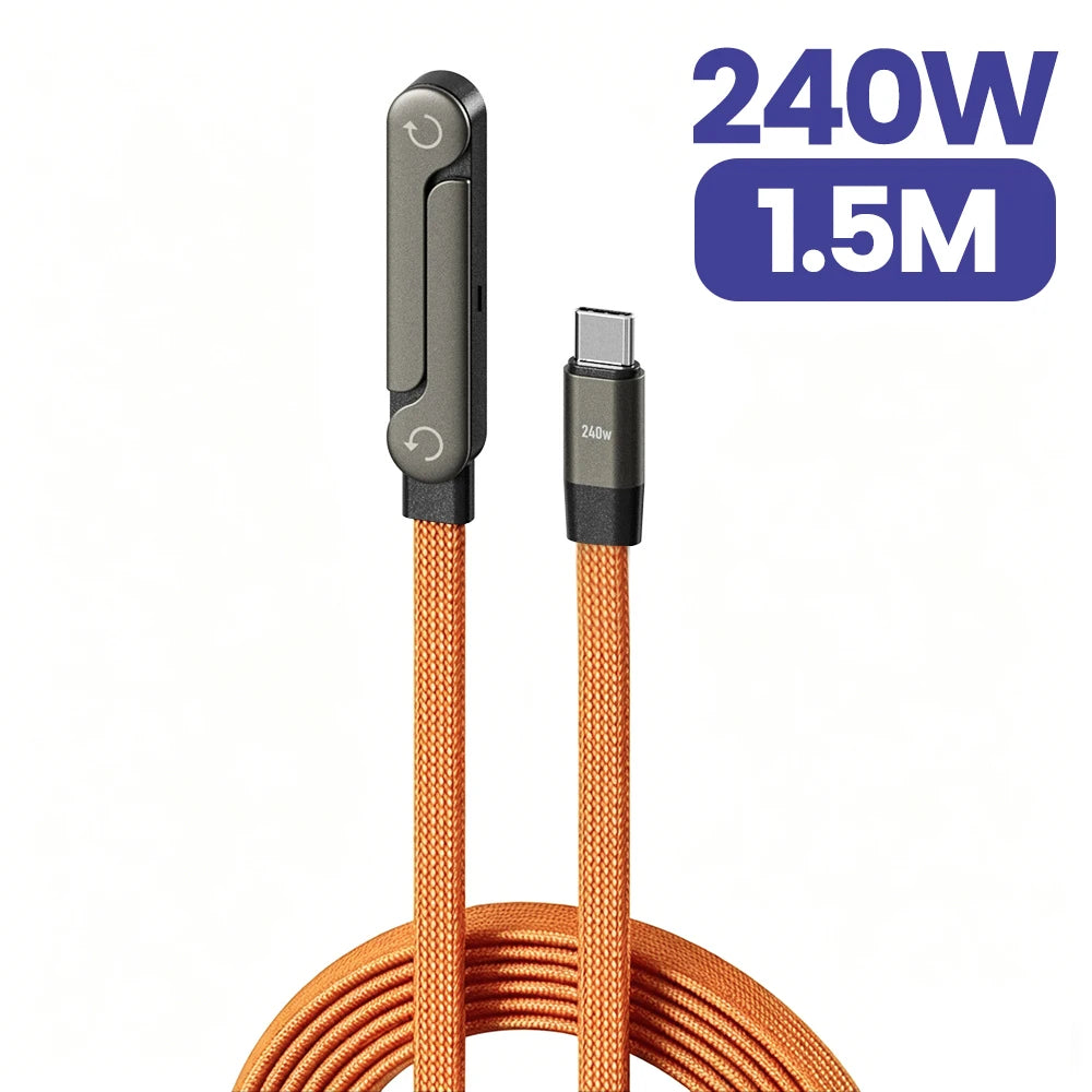 Orange 1.5M Color 240W USB-C Fast Charging Cable With Foldable Phone Stand