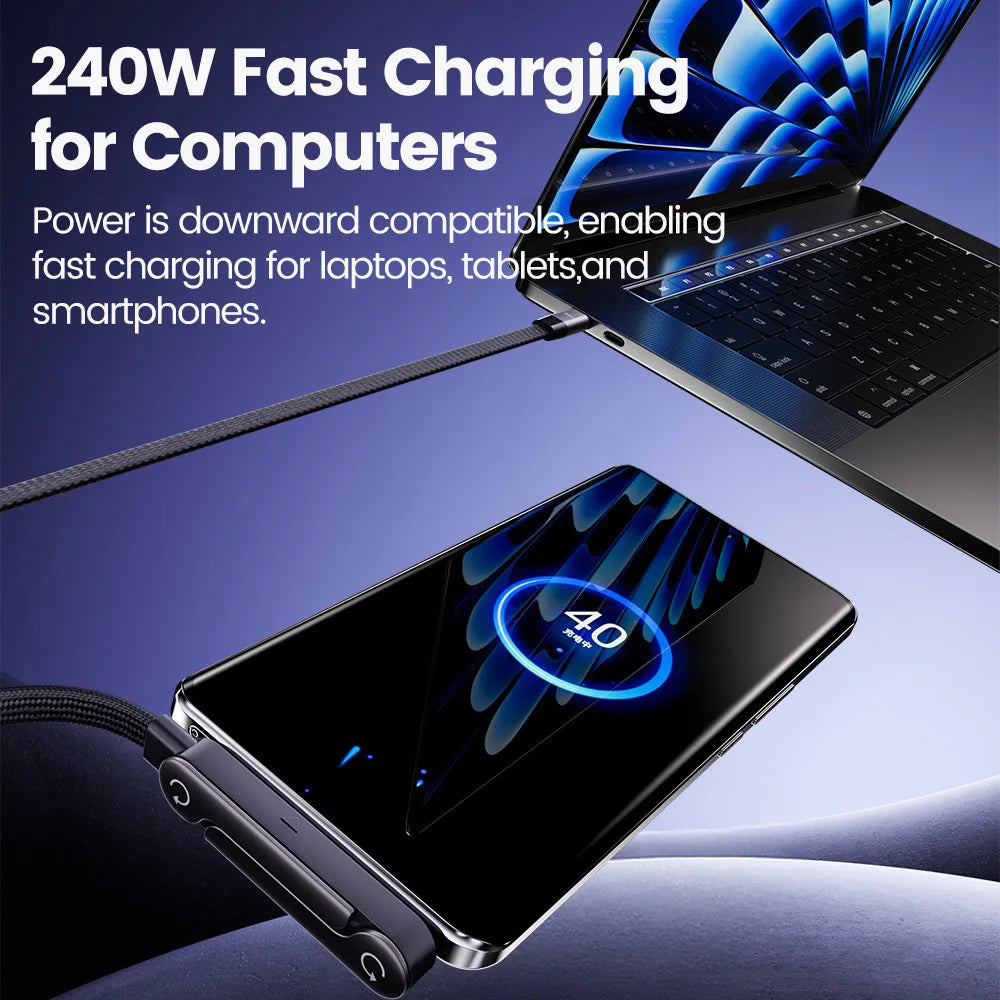 240W USB-C Fast Charging Cable With Foldable Phone Stand