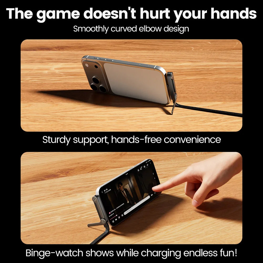 240W USB-C Fast Charging Cable With Foldable Phone Stand