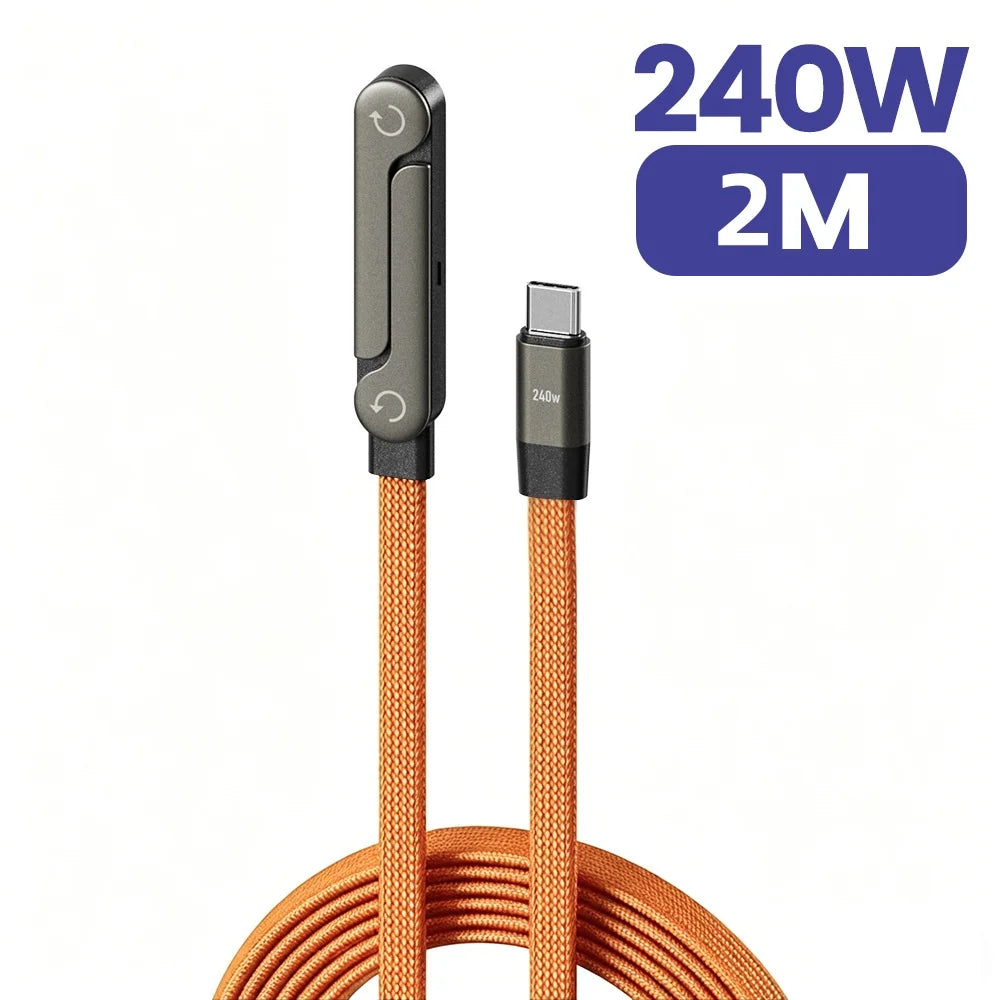 Orange 2M Color 240W USB-C Fast Charging Cable With Foldable Phone Stand
